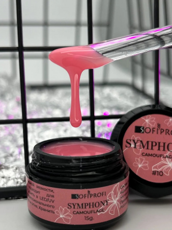 Гель камуфлирующий цветной для наращиванмя ногтей Тон 10 Simphony Sofiprofi Camouflage gel, 15 мл